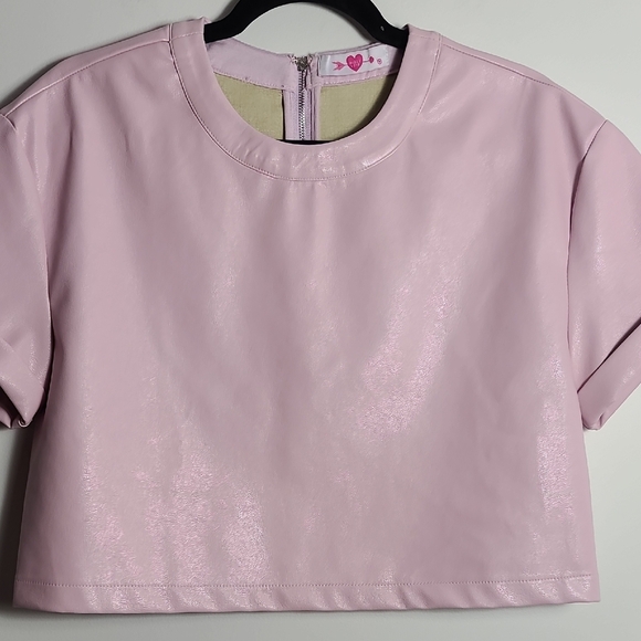 BUDDY LOVE Vegan Leather Crop Top In Soft Pink Size Medium - Picture 7 of 16